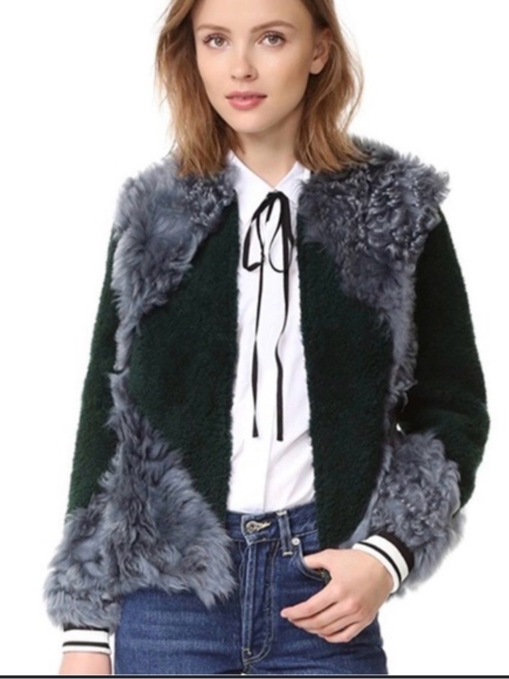 TORY BURCH
'bristol' Colorblock Genuine Shearling Jacket In Norwood